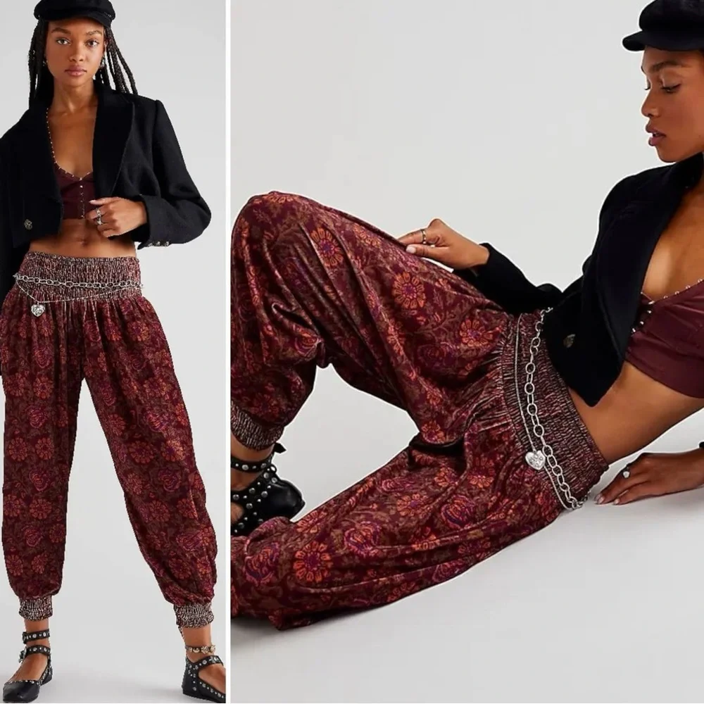 Free People FP One Marla Velvet Harem Gypsy Pants Plum Size Large NEW Bohemian